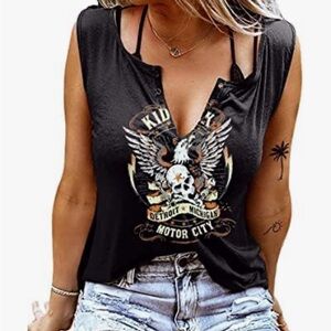 Women's Black Graphic Tank Top